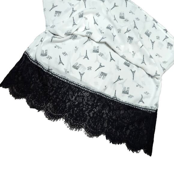 Timing Women's Mixed Media Black Lace Layered Graphic Sleeveless Crop Top - Picture 4 of 6